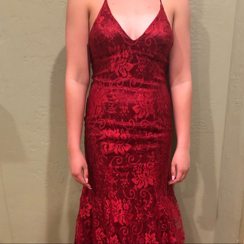 Mermaid Red Lace Corset Back Prom Dress